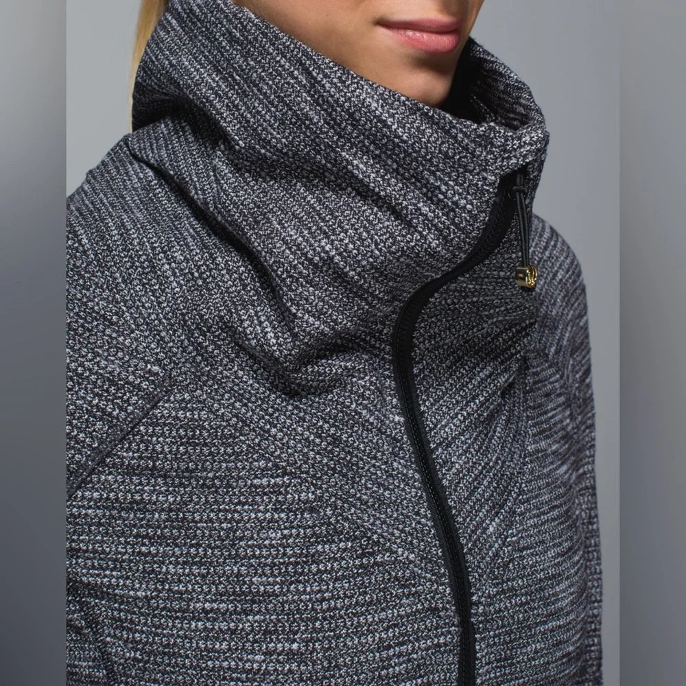 Lululemon Be Present Jacket in Coco Pique Black Heathered Full Zip Sweater Sz 12 - Picture 6 of 16